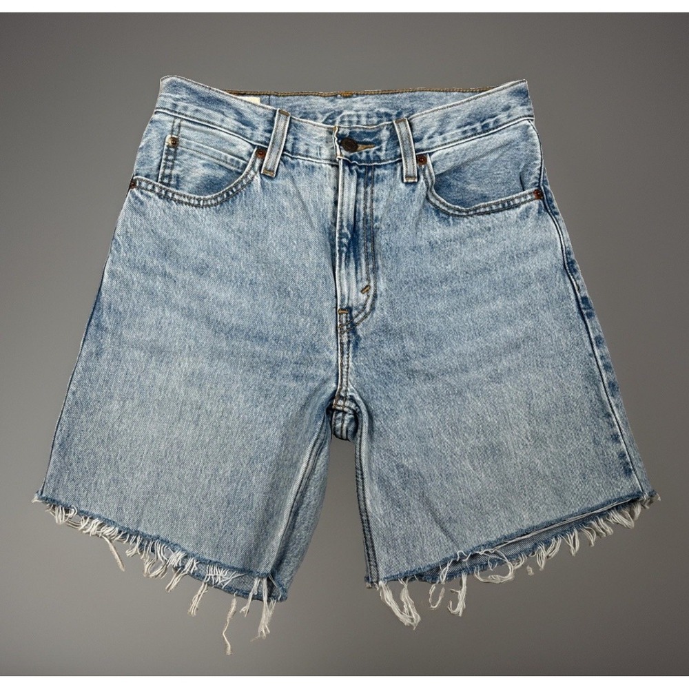 Levis Premium 501 High Rise Denim Shorts Womens 25 Light Wash Raw Hem